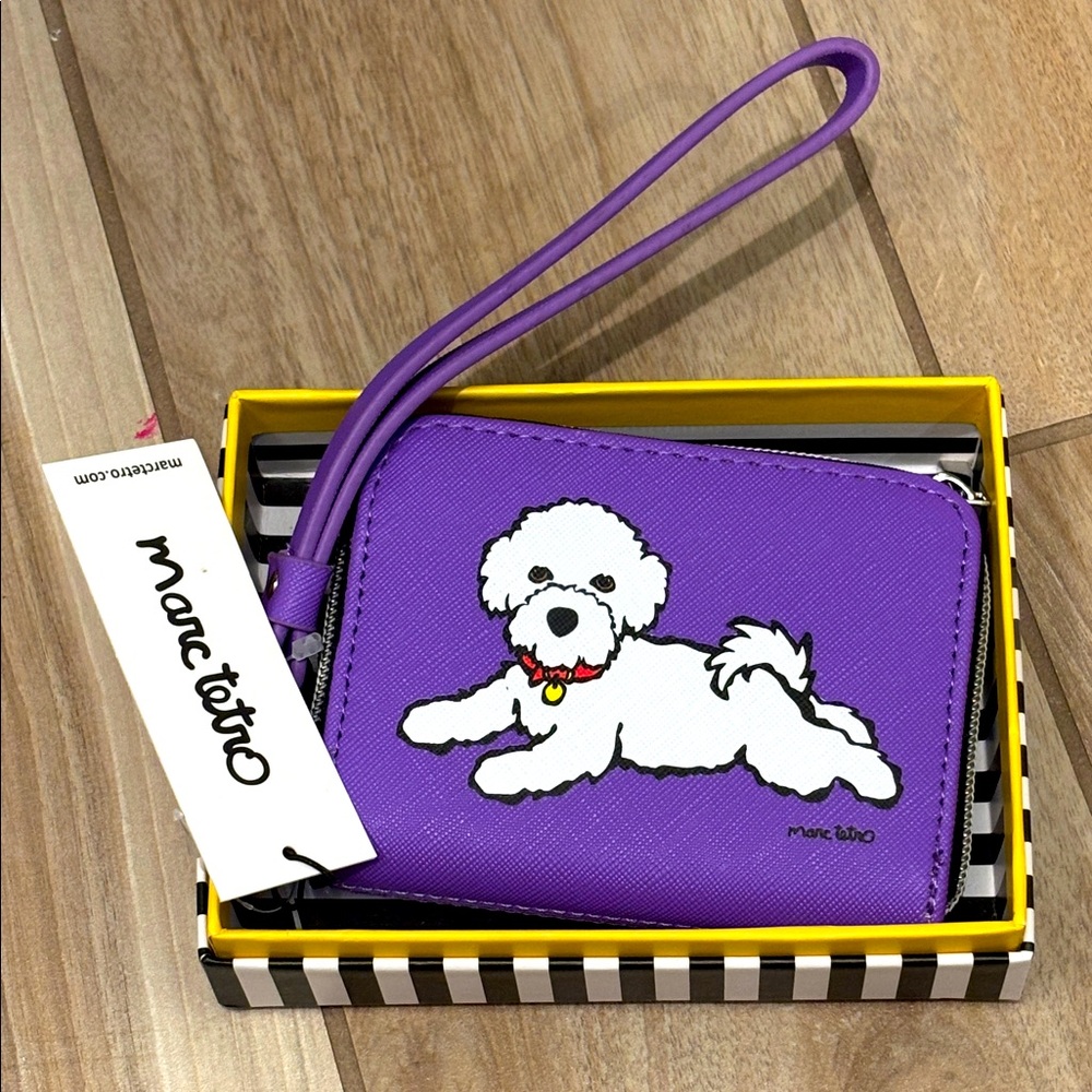 NIB Marc Tetro bichon frisée mini wallet wristlet